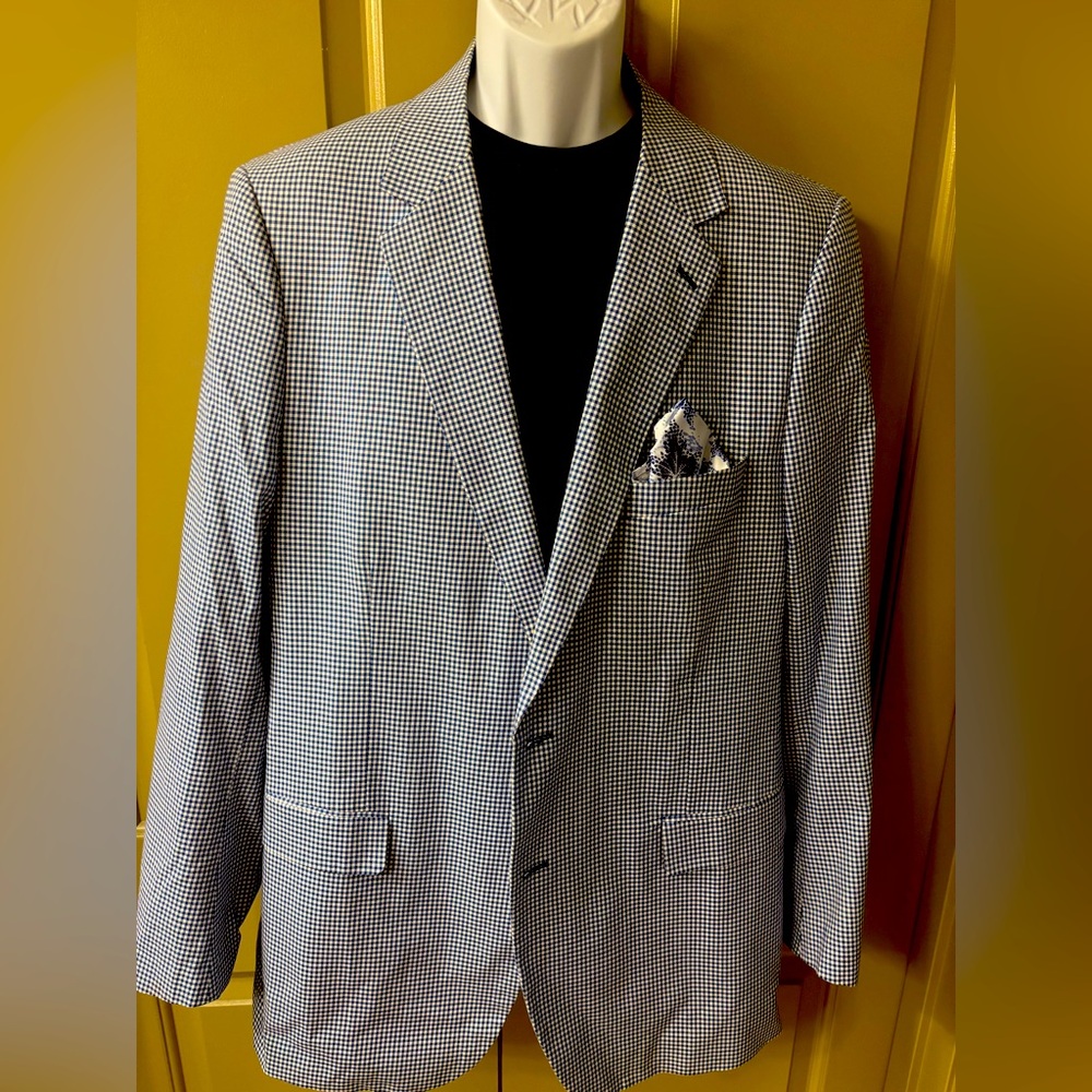 Alan Flusser Men’s Blazer – 44L Blue & White Gingham Check
